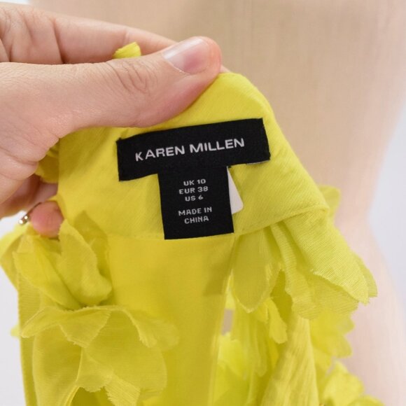 Karen Millen Citrine Yellow Linen-Blend Rosette Maxi Dress - Picture 10 of 11